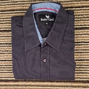 BUTTERCLOTH Grey Black Weave Cotton Sz XL Mens Long Sleeve Button Up Shirt